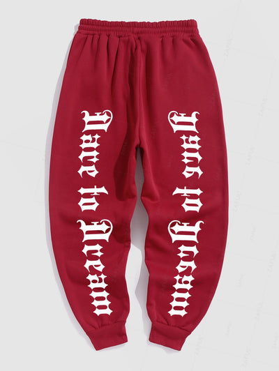 Men's Casual Letter Pattern Fuzzy Fleece-lined Drawstring Jogger Sweatpants