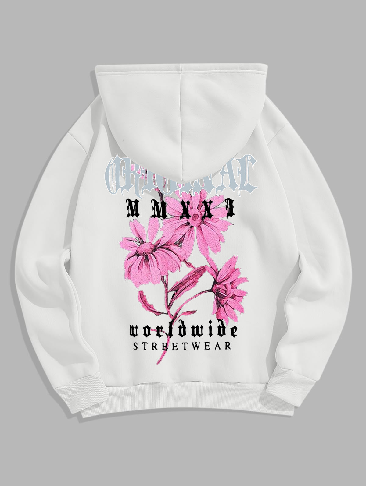 Men's Casual Letter Floral Pattern Fuzzy Fleece-lined Kangaroo Pocket Design Pullover Hoodie