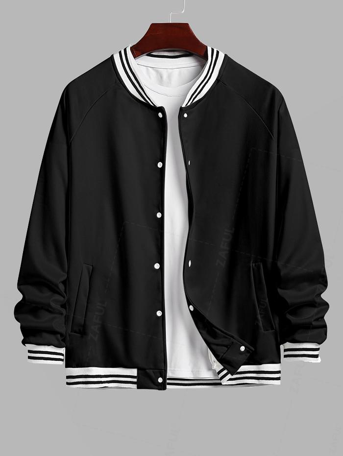 Men's K Playing Card Graphic Pattern Contrast Striped Trim Single-breasted Baseball Jacket