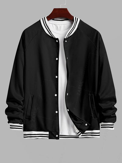 Men's K Playing Card Graphic Pattern Contrast Striped Trim Single-breasted Baseball Jacket