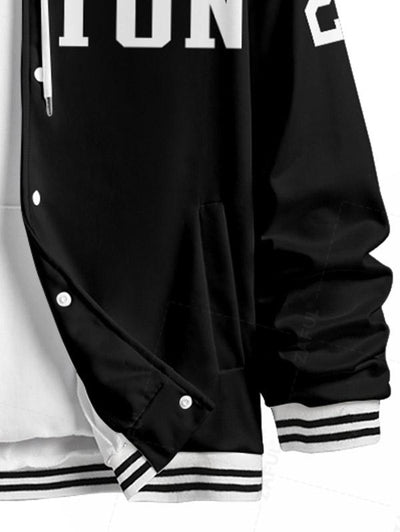 Men's Letter BOSTON Pattern Contrast Striped Trim Single-breasted Baseball Jacket