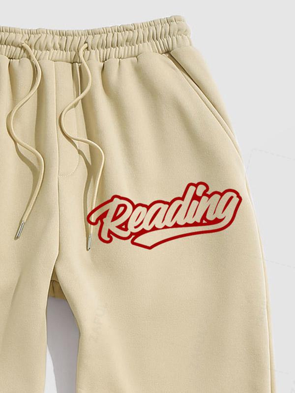 Men's Casual Letter Reading Pattern Fuzzy Fleece-lined Drawstring Jogger Sweatpants