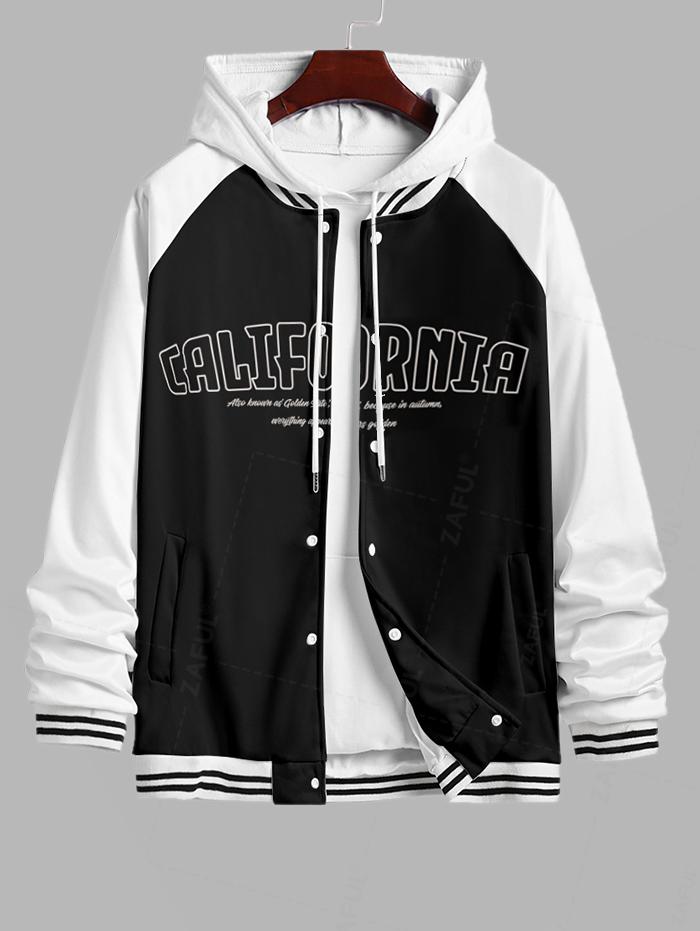 Men's Colorblock Letter Pattern Contrast Striped Trim Single-breasted Baseball Jacket