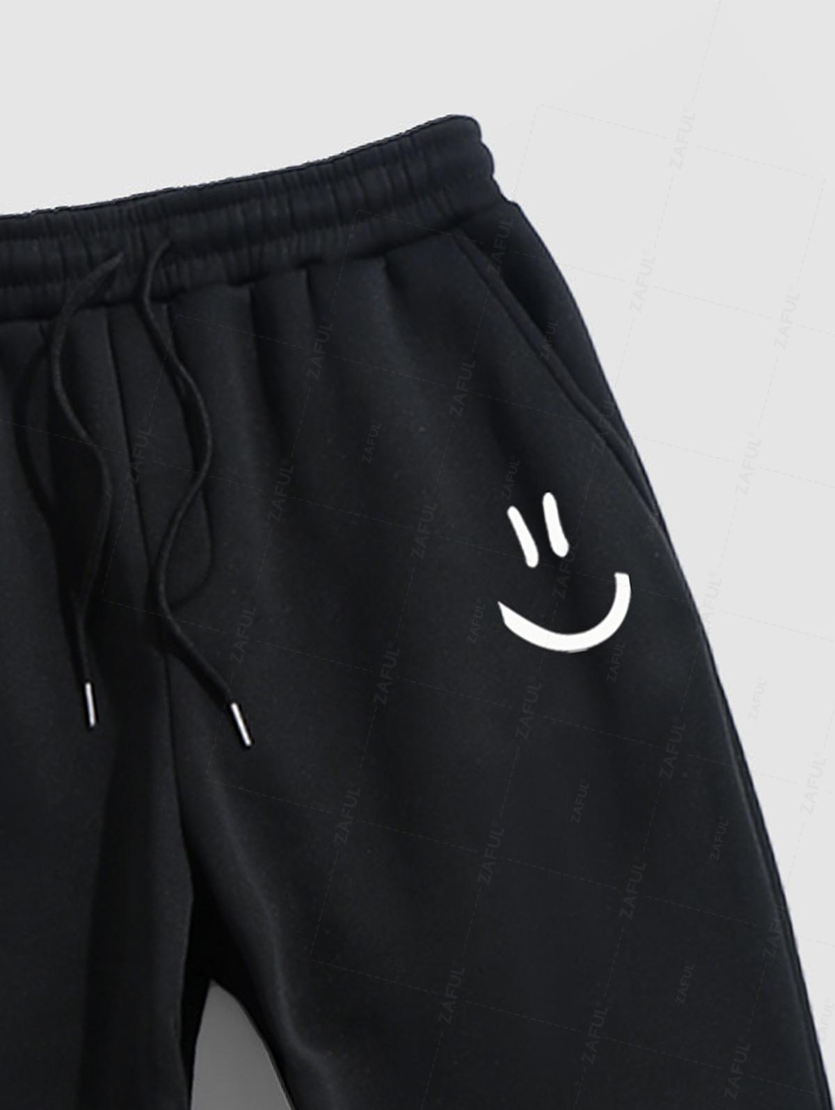 Men's Smile Face Pattern Fuzzy Fleece-lined Drawstring Jogger Sweatpants