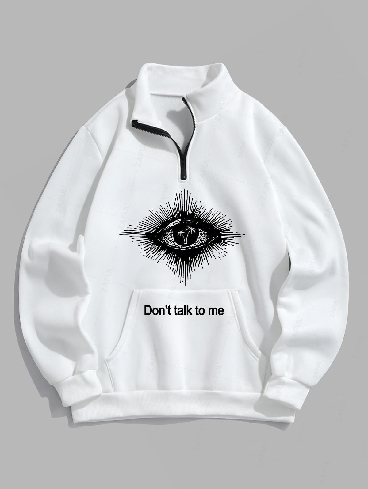 Men's Letter Eye Tree Graphic Printed Fuzzy Fleece-lined Half Zip Stand Collar Kangaroo Pocket Design Pullover Sweatshirt