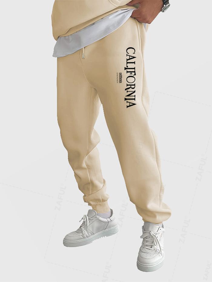 Men's Casual Letter California Pattern Fuzzy Fleece-lined Drawstring Jogger Sweatpants