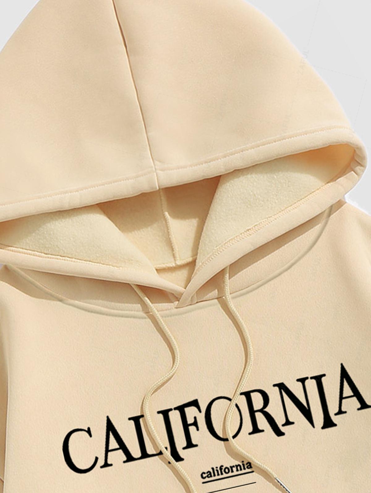 Men's Casual Letter California Pattern Fuzzy Fleece-lined Kangaroo Pocket Design Pullover Hoodie