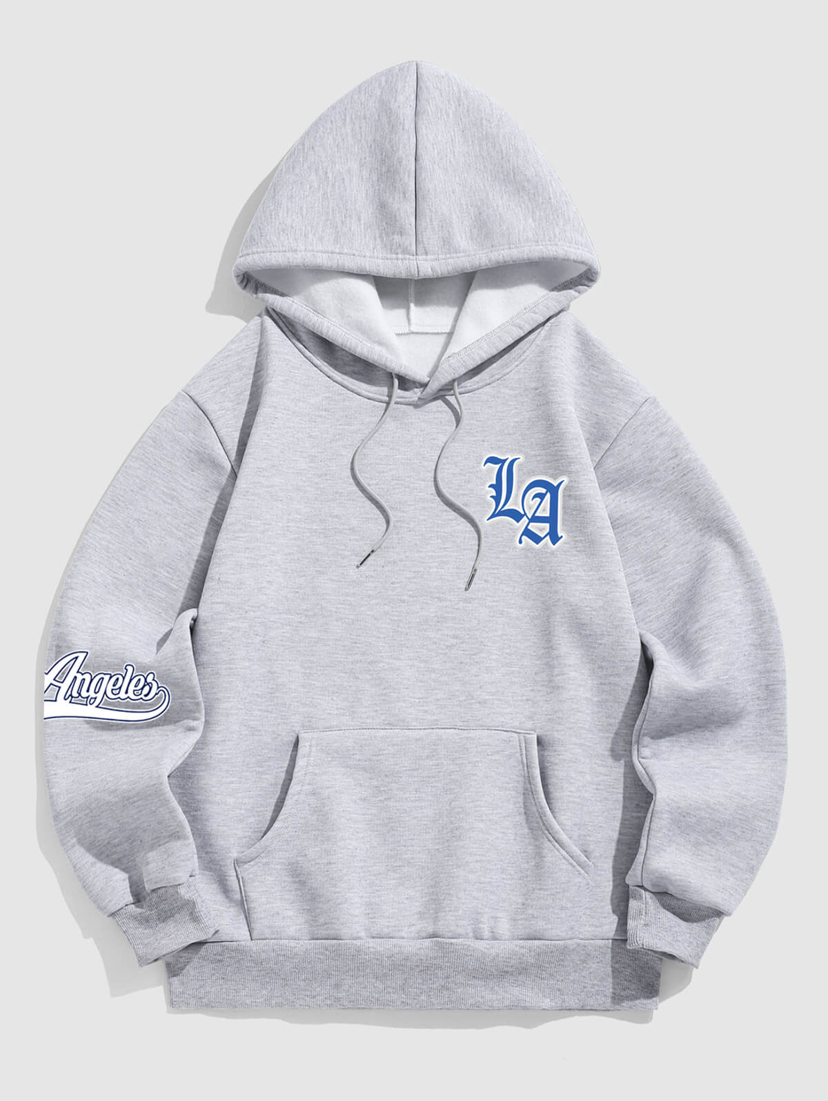 Men's Casual LA Letter Pattern Fuzzy Fleece-lined Kangaroo Pocket Design Pullover Hoodie