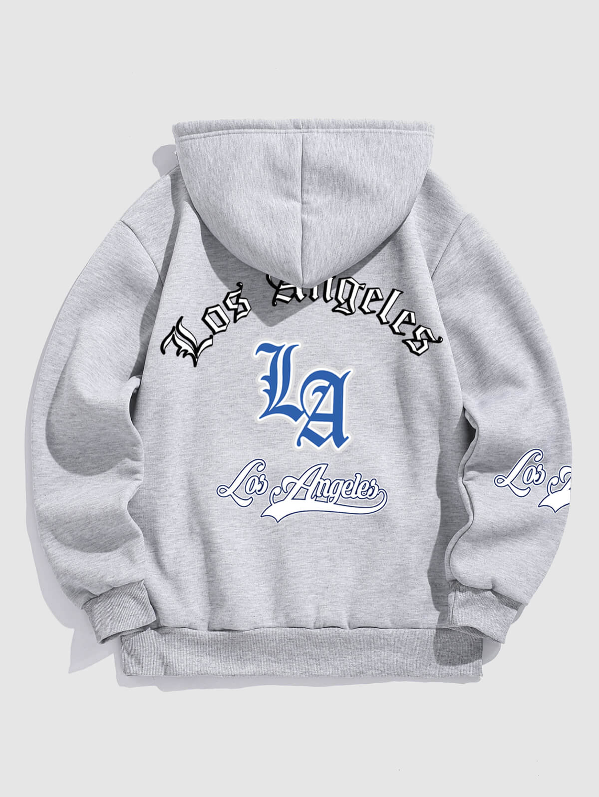 Men's Casual LA Letter Pattern Fuzzy Fleece-lined Kangaroo Pocket Design Pullover Hoodie