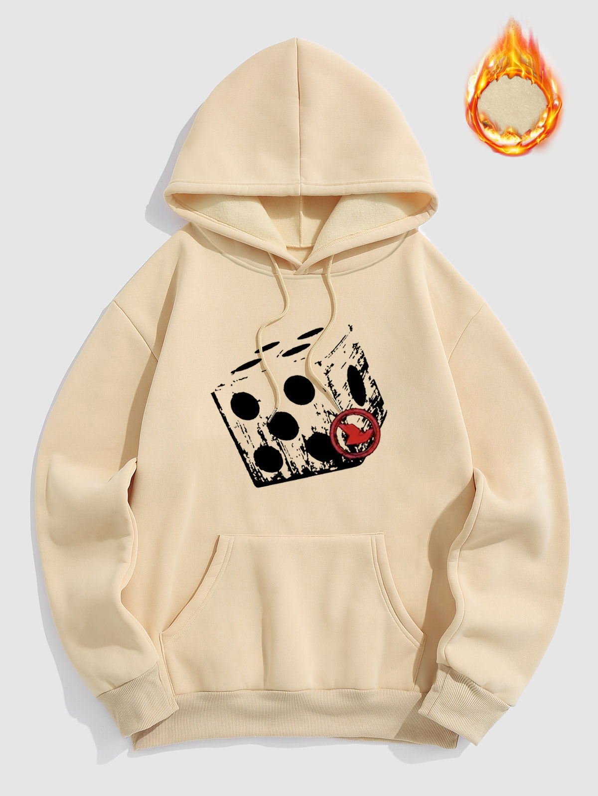 Men's Dice Letter Pattern Fuzzy Fleece-lined Kangaroo Pocket Design Pullover Hoodie