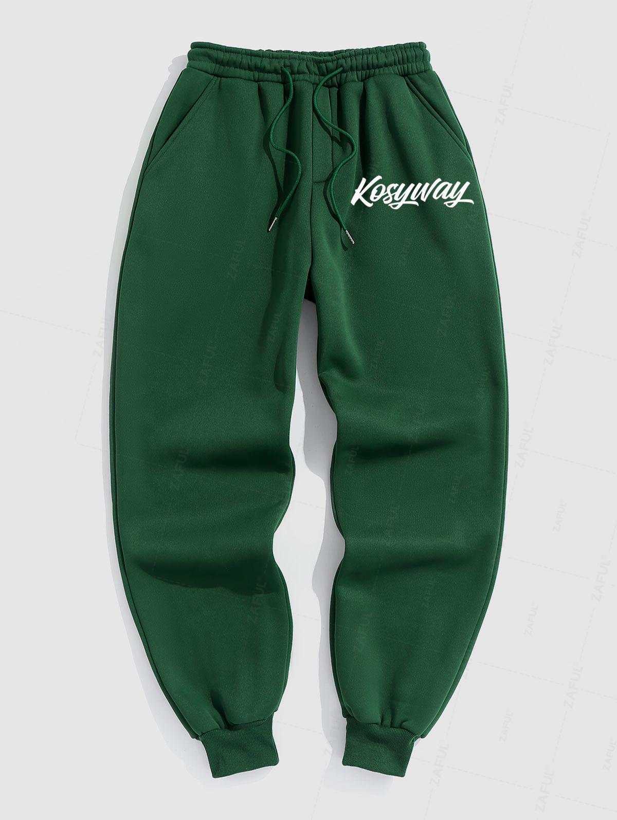 Men's Casual Letter Kosyway Pattern Fuzzy Fleece-lined Drawstring Jogger Sweatpants