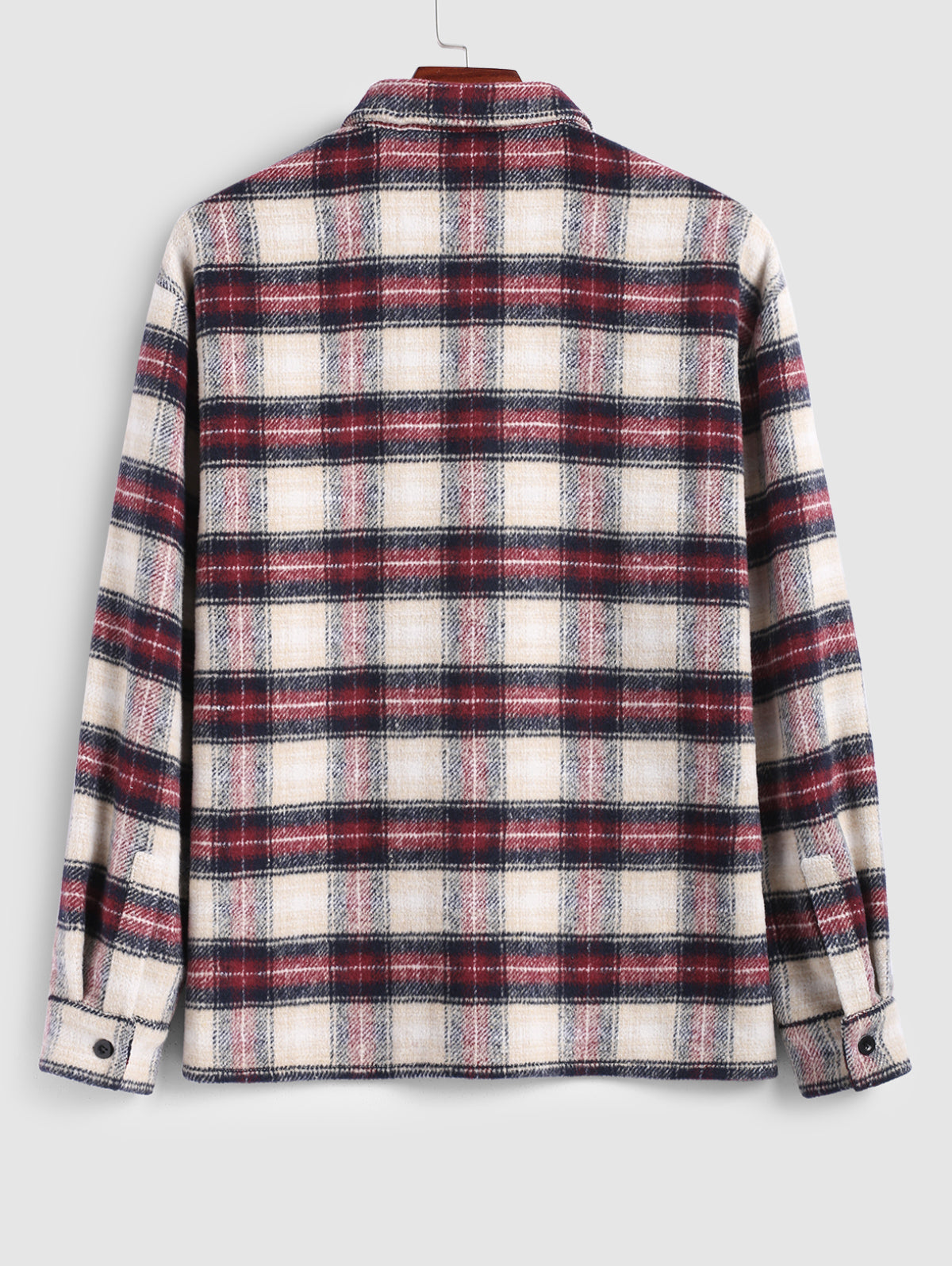 Men's Casual Plaid Pattern Fluffy Fleece Pocket Design Single-breasted Shacket