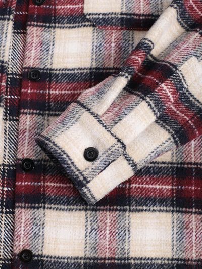 Men's Casual Plaid Pattern Fluffy Fleece Pocket Design Single-breasted Shacket