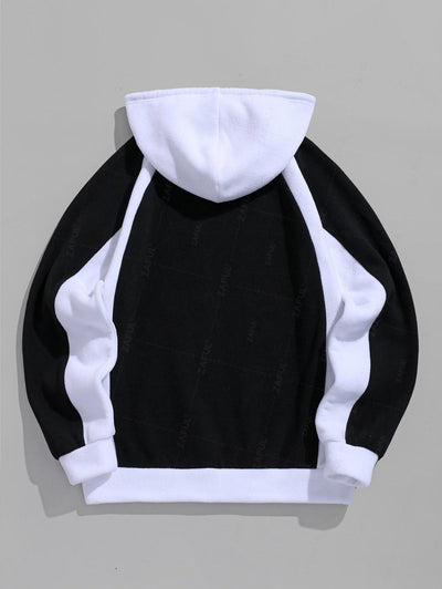 Men's Colorblock Letter Graphic Embroidered Double-sided Fleece Pullover Hoodie