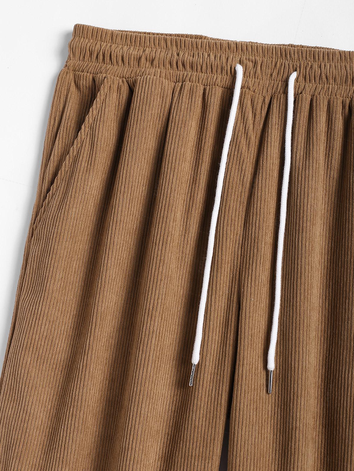 Men's Casual Corduroy Ribbed Drawstring Straight Leg Pants