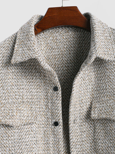 Men's Tweed Flap Pocket Design Single-breasted Jacket