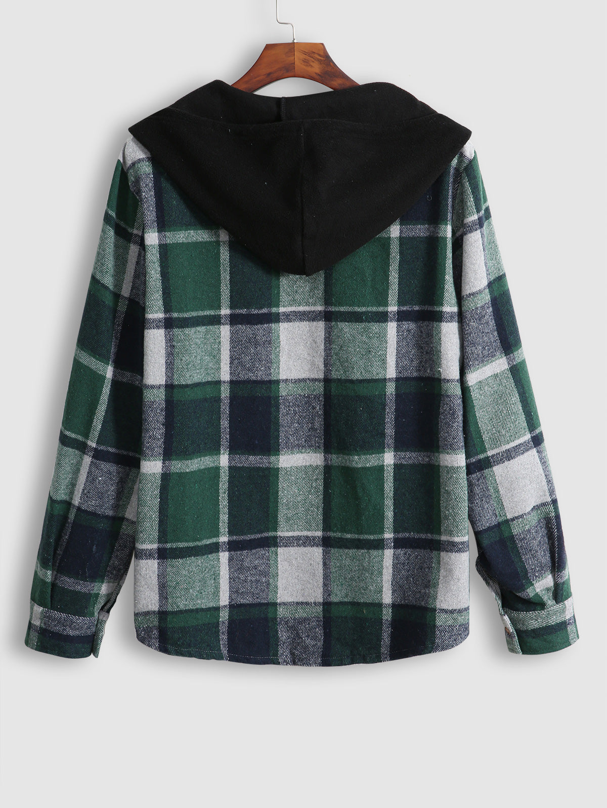 Men's Casual Plaid Pattern Single-breasted Hooded Jacket Kosyway