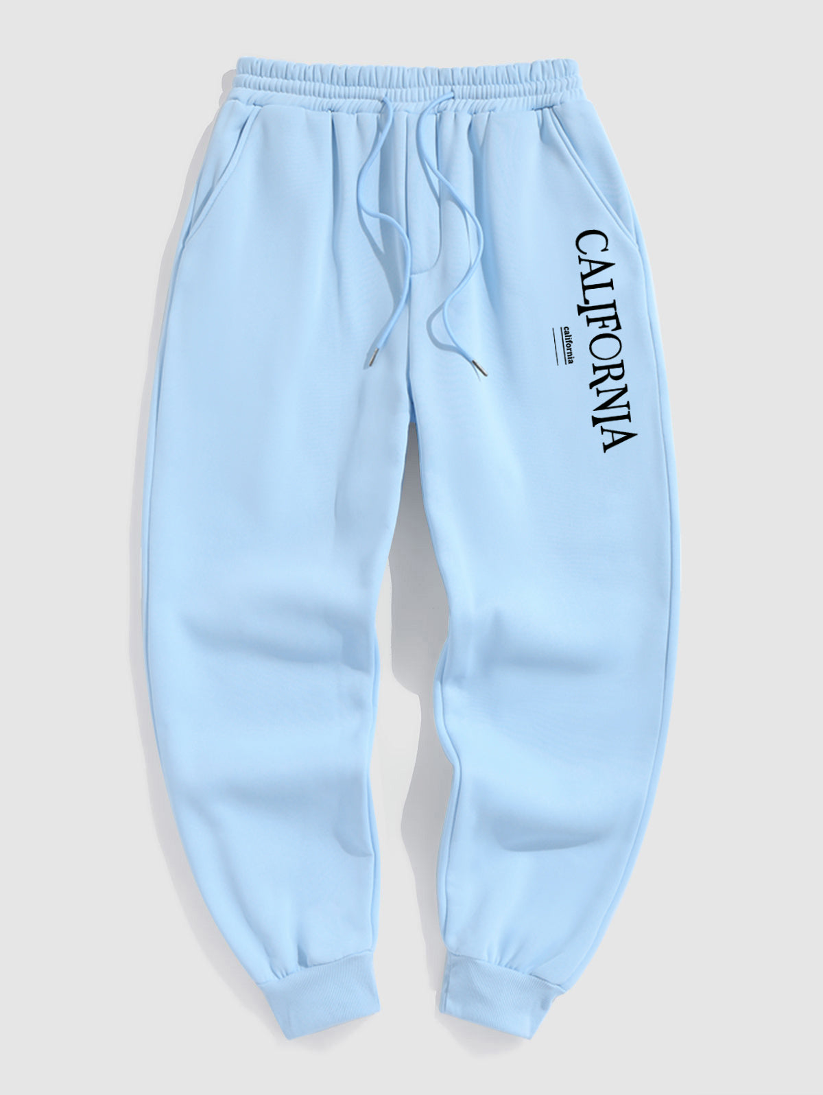 Men's Casual Letter California Pattern Fuzzy Fleece-lined Drawstring Jogger Sweatpants Kosyway