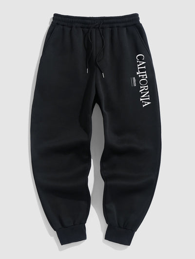 Men's Casual Letter California Pattern Fuzzy Fleece-lined Drawstring Jogger Sweatpants Kosyway