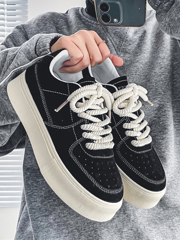 Men's Casual Thick Sole Low Top Lace Up Skate Shoes