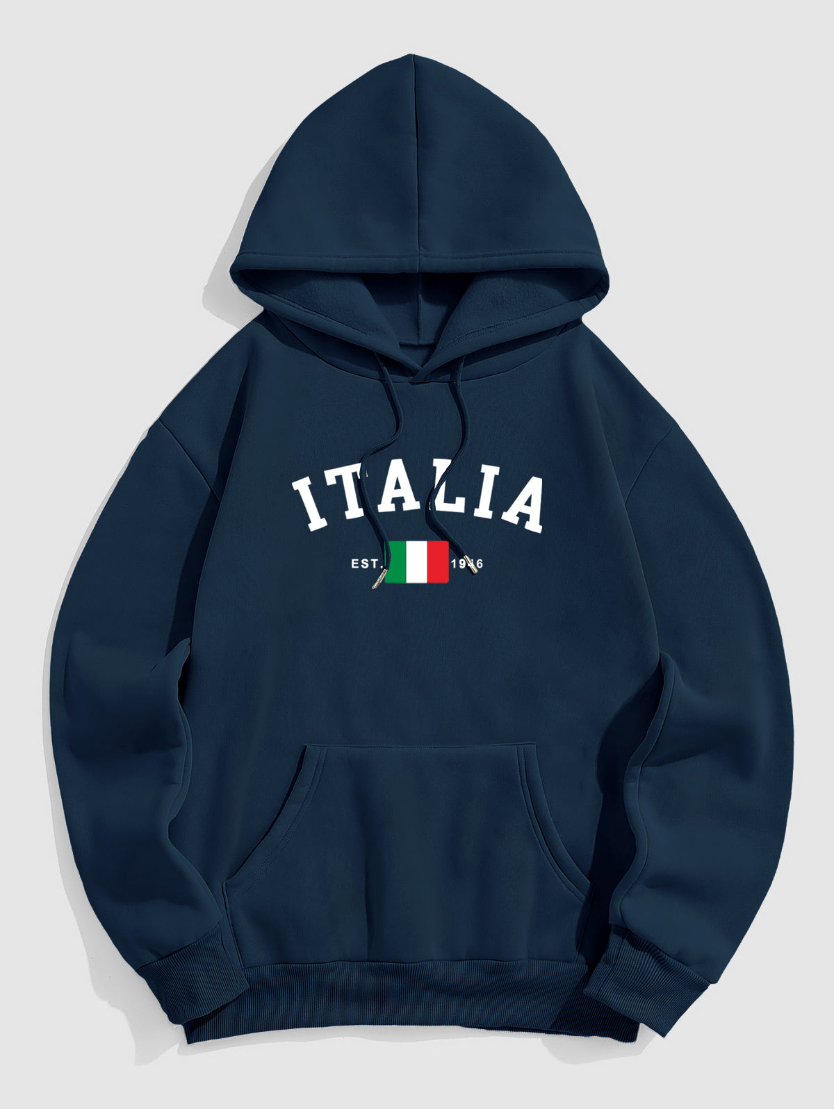 Men's ITALIA Flag Pattern Fuzzy Fleece-lined Kangaroo Pocket Design Pullover Hoodie Kosyway