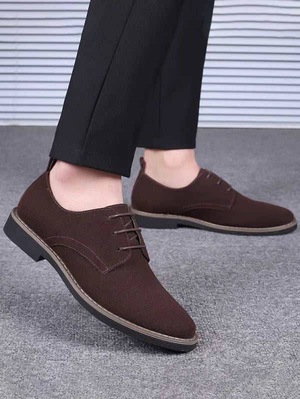 Men's Casual Business Solid Color Low Top Lace Up Front Shoes