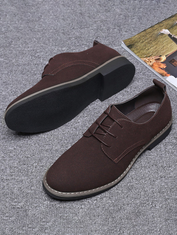 Men's Casual Business Solid Color Low Top Lace Up Front Shoes