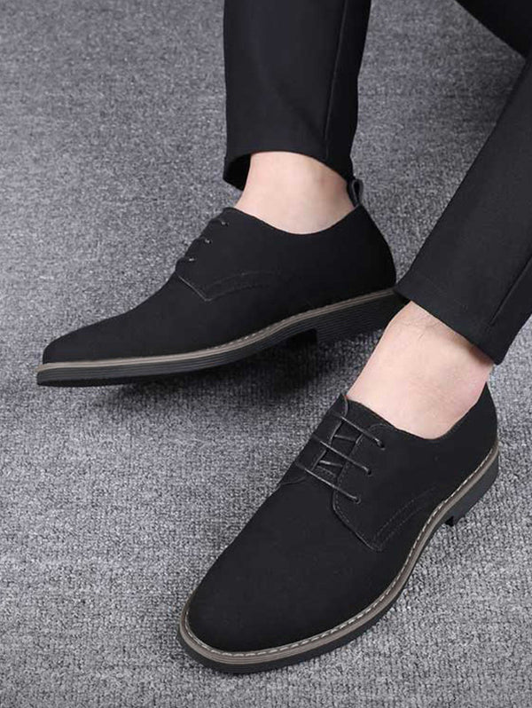 Men's Casual Business Solid Color Low Top Lace Up Front Shoes