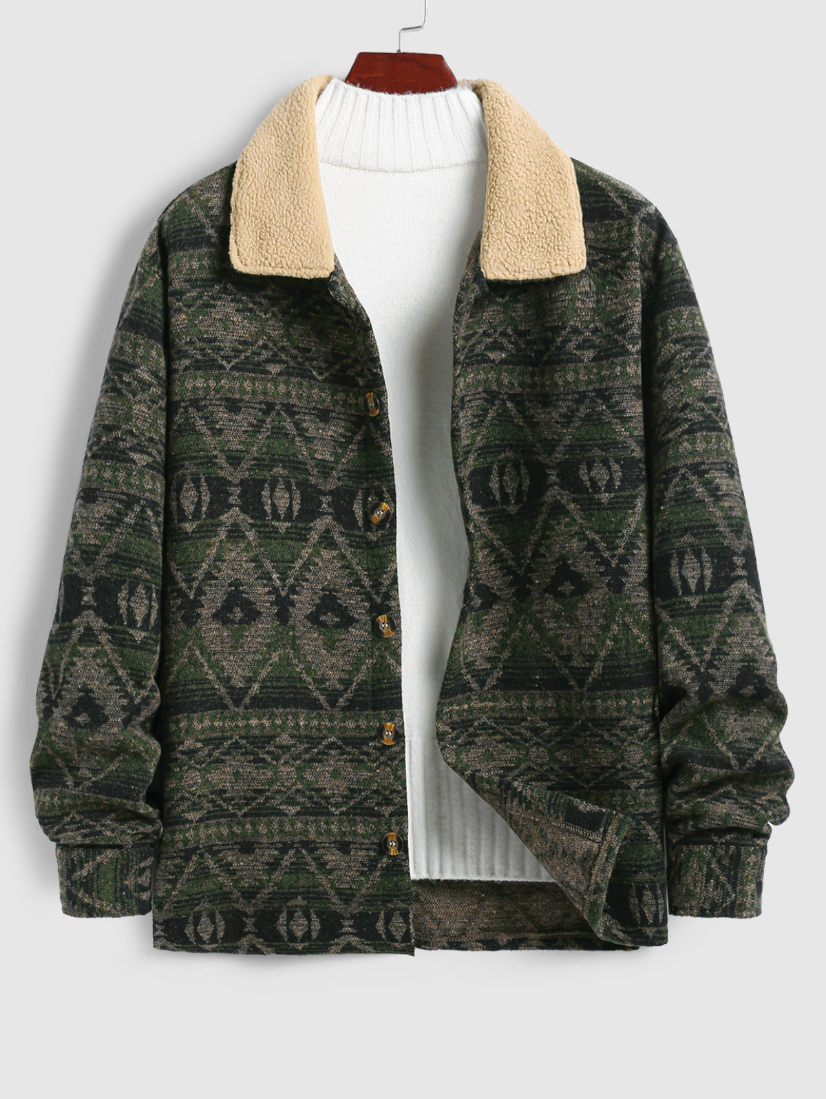 Men's Casual Ethnic Pattern Single-breasted Woolen Jacket Kosyway