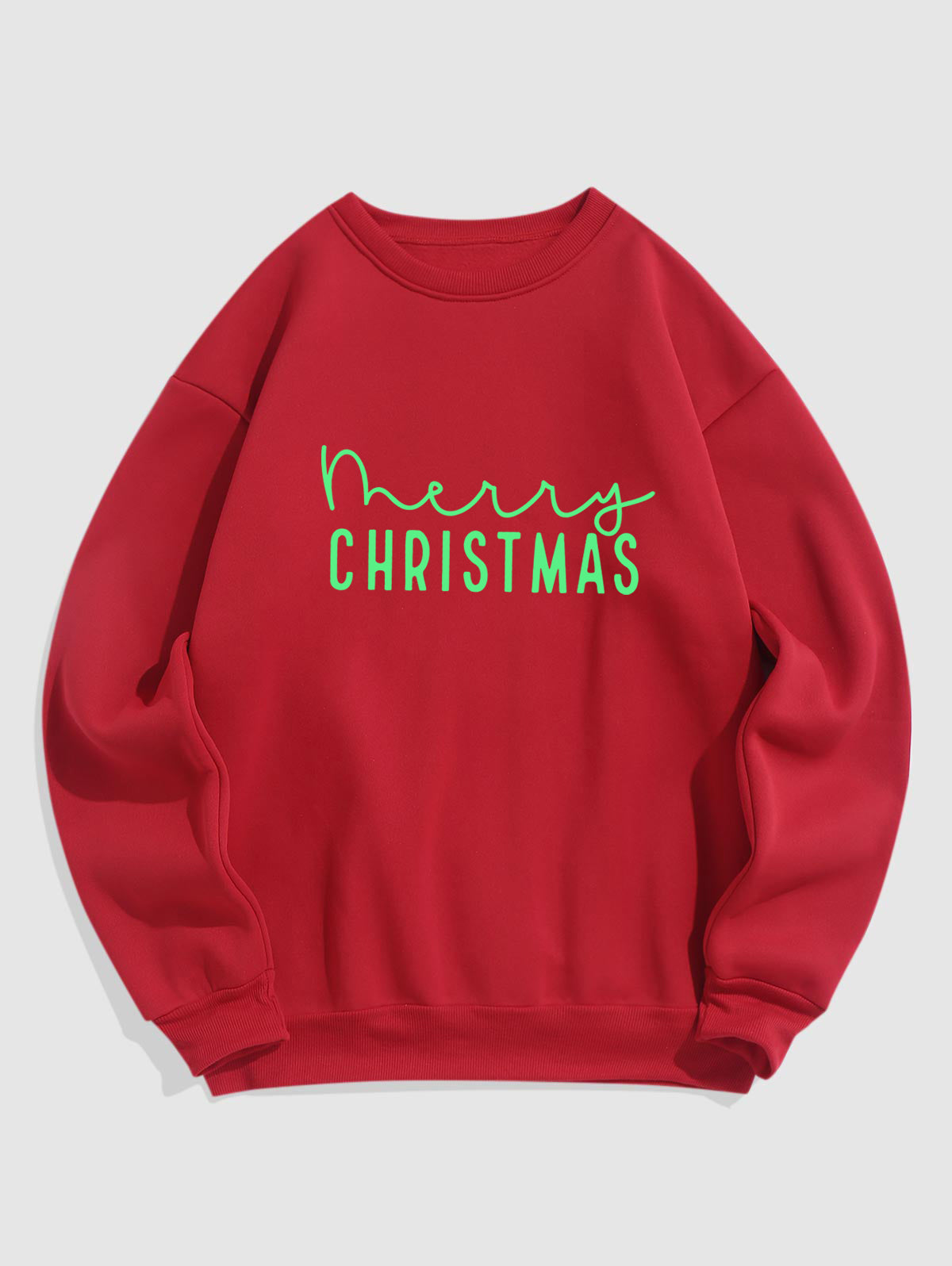 Men's Letter Merry Christmas Printed Fuzzy Fleece-lined Crew Neck Pullover Sweatshirt