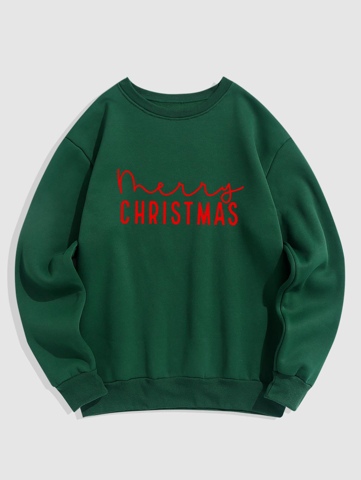 Men's Letter Merry Christmas Printed Fuzzy Fleece-lined Crew Neck Pullover Sweatshirt