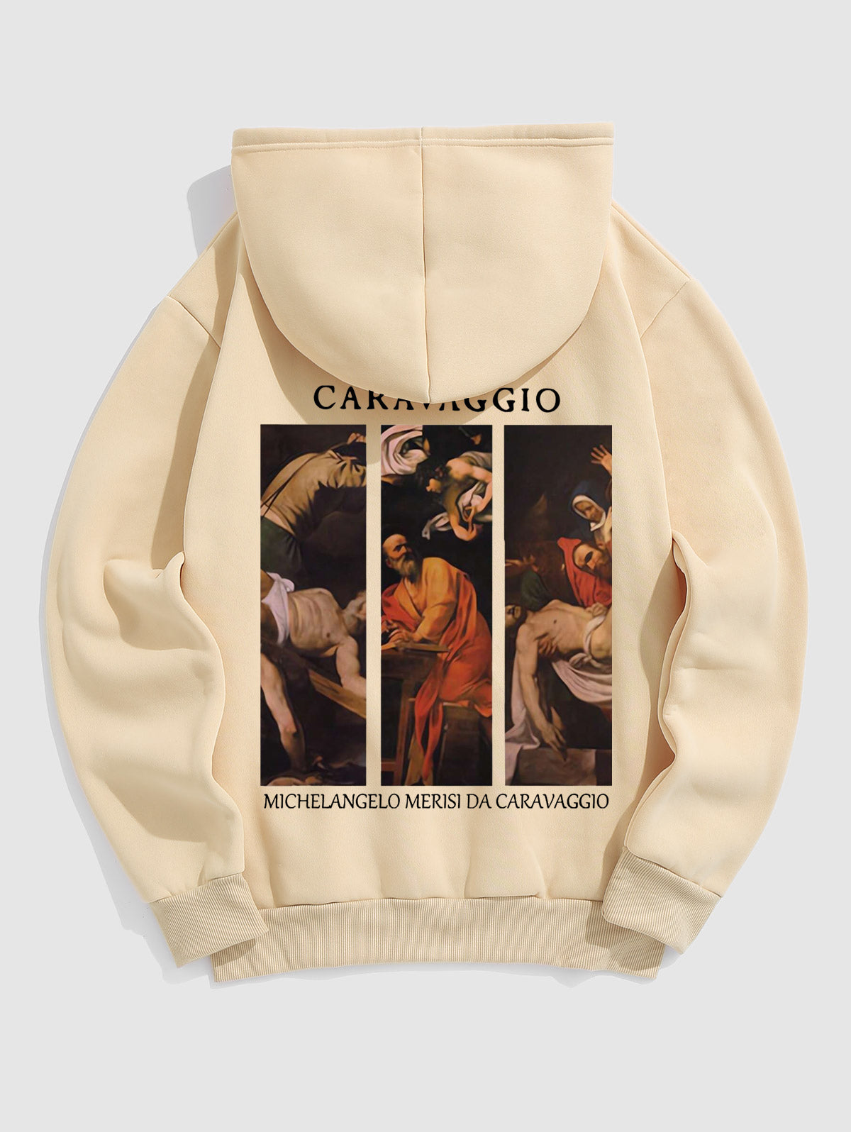 Men's Caravaggio Painting Printed Fuzzy Fleece-lined Kangaroo Pocket Design Pullover Hoodie Kosyway