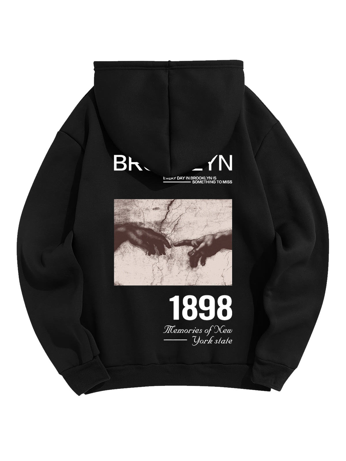 Men's BROOKLYN 1898 Letter Hand Graphic Printed Fuzzy Fleece-lined Kangaroo Pocket Design Pullover Hoodie Kosyway