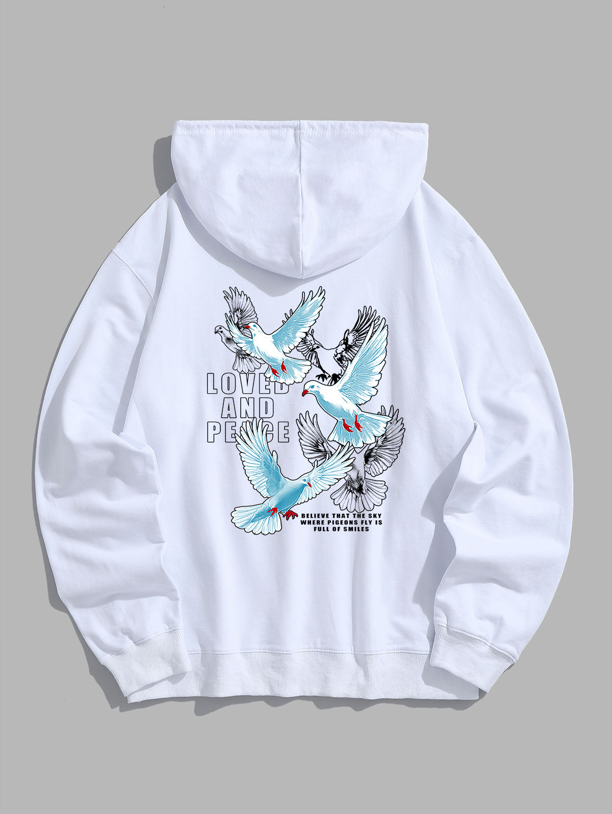 Men's Casual Letter Bird Pattern Printed Kangaroo Pocket Pullover Hoodie Kosyway