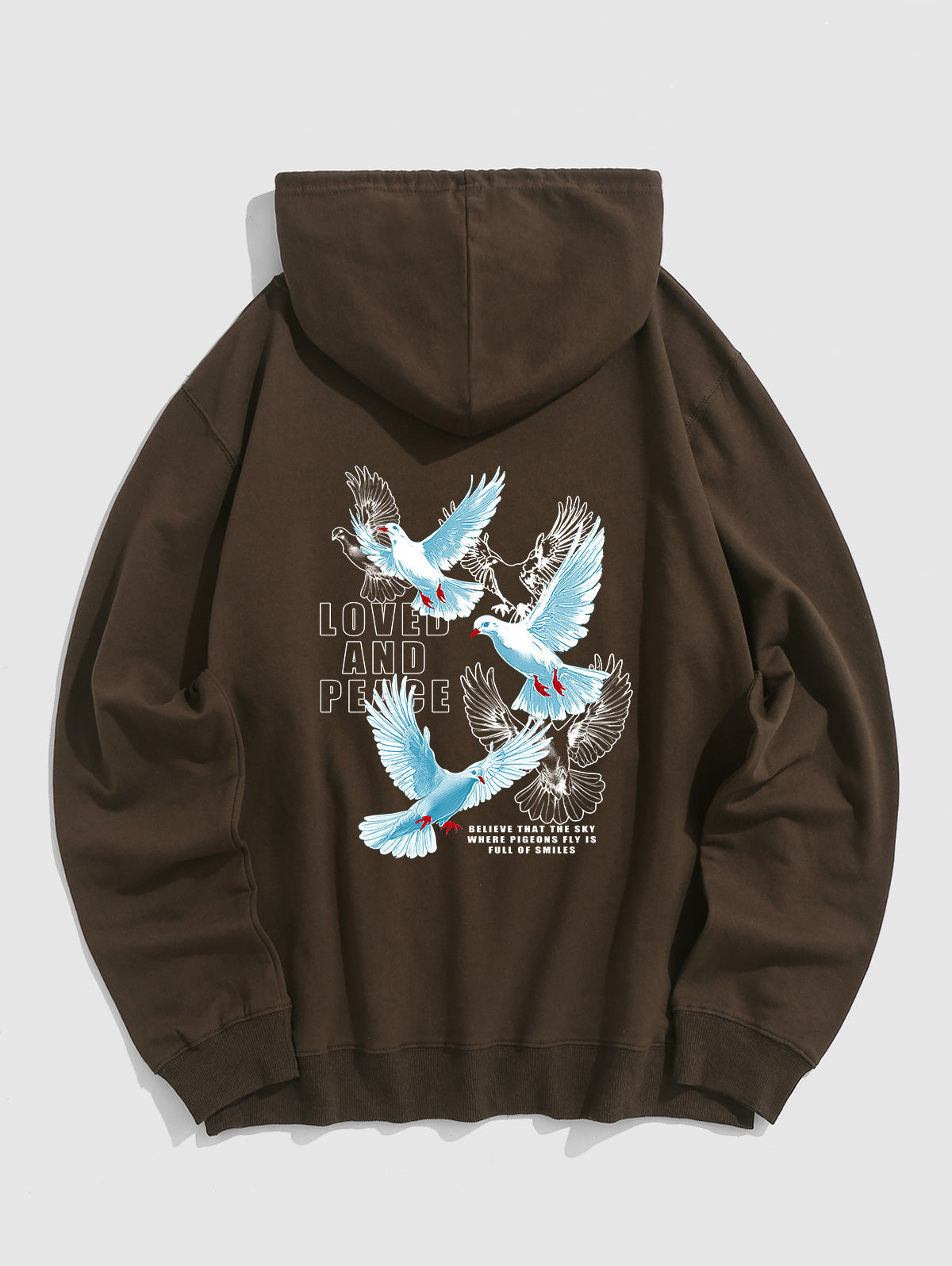 Men's Casual Letter Bird Pattern Printed Kangaroo Pocket Pullover Hoodie Kosyway