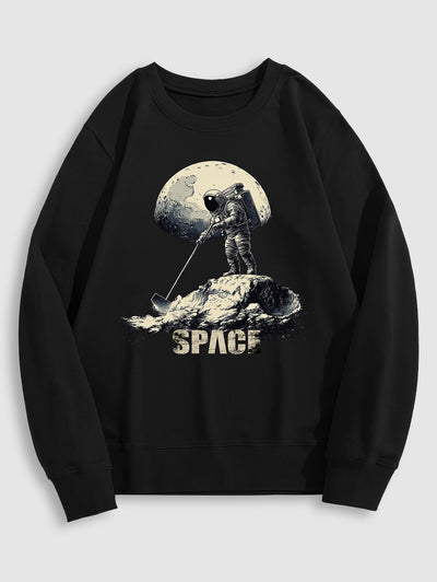 Men's Casual Space Astronaut Graphic Printed Crew Neck Pullover Sweatshirt Kosyway