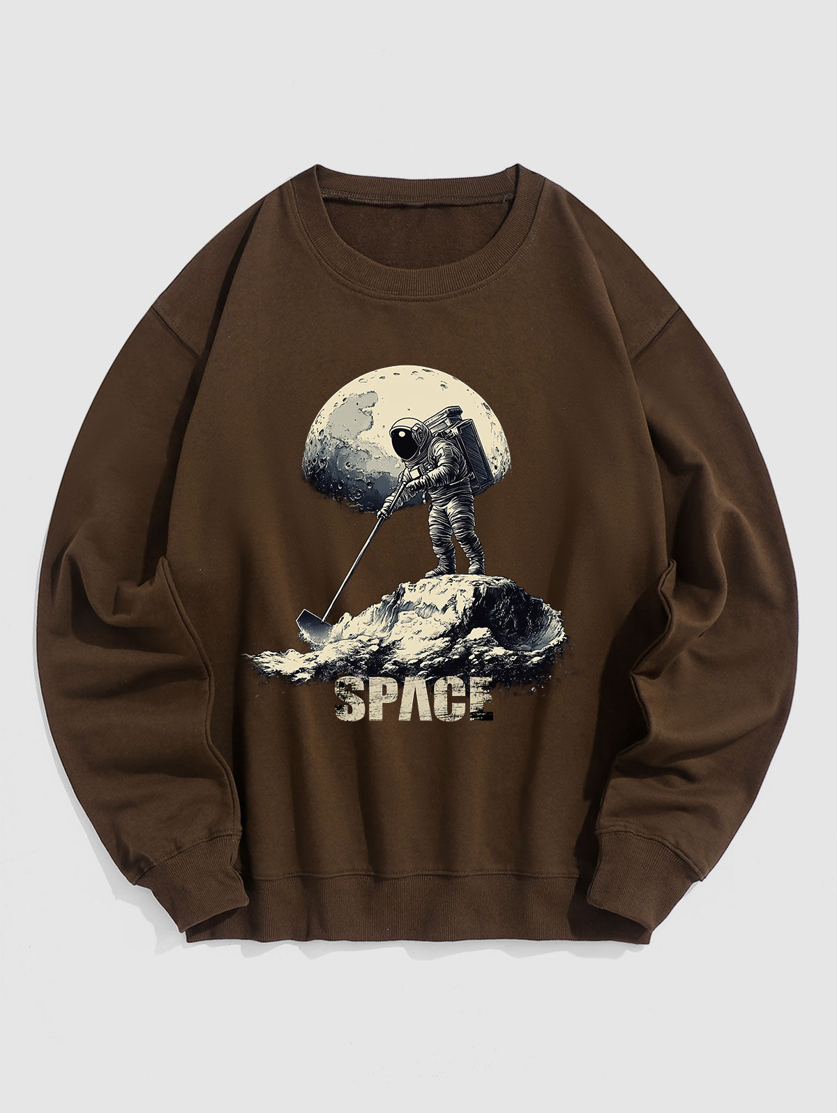 Men's Casual Space Astronaut Graphic Printed Crew Neck Pullover Sweatshirt Kosyway