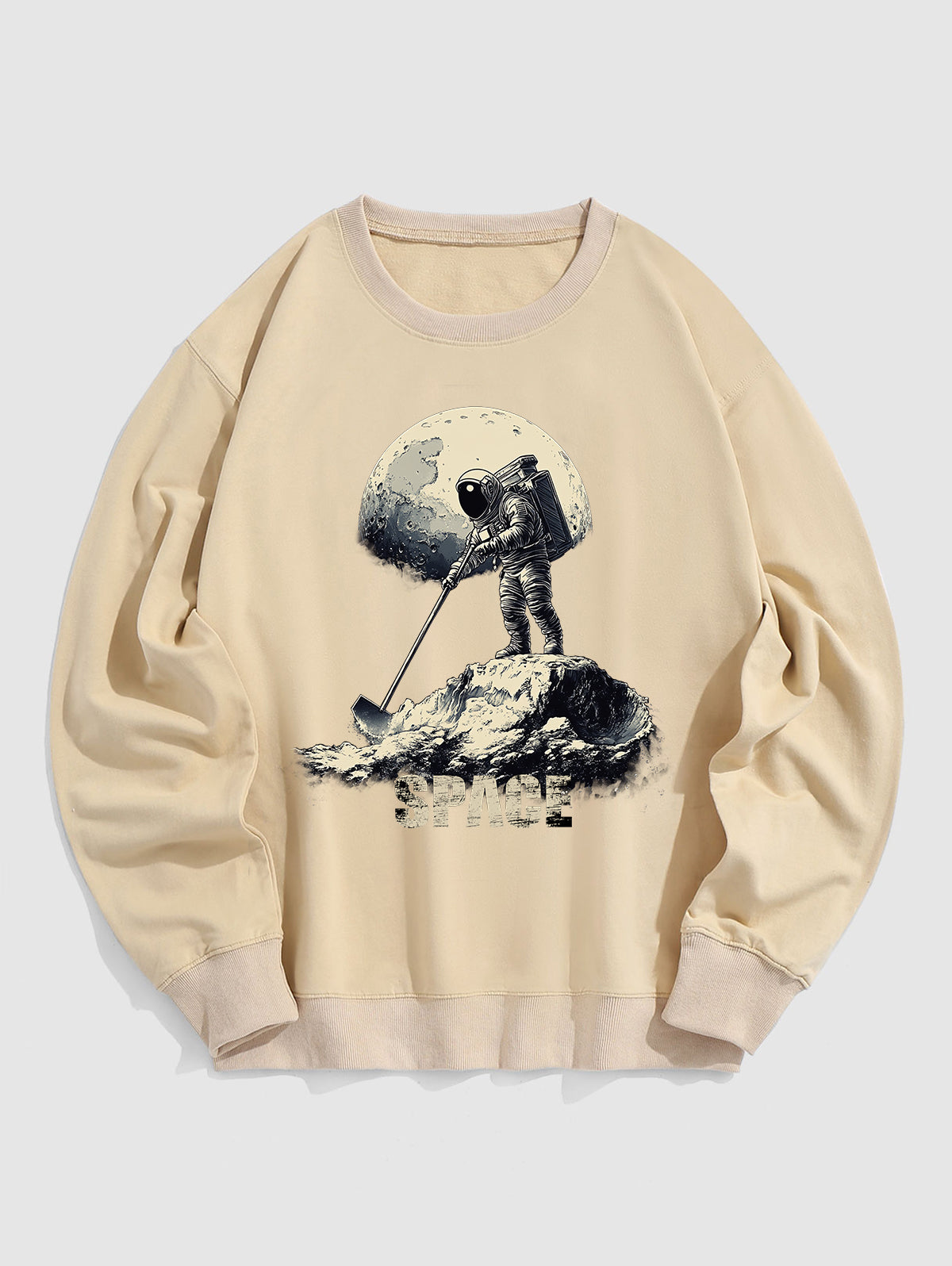 Men's Casual Space Astronaut Graphic Printed Crew Neck Pullover Sweatshirt Kosyway