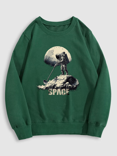 Men's Casual Space Astronaut Graphic Printed Crew Neck Pullover Sweatshirt Kosyway