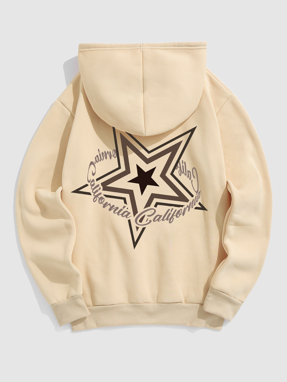 Men's California Letter Five-pointed Star Pattern Fuzzy Fleece-lined Kangaroo Pocket Design Pullover Hoodie Kosyway