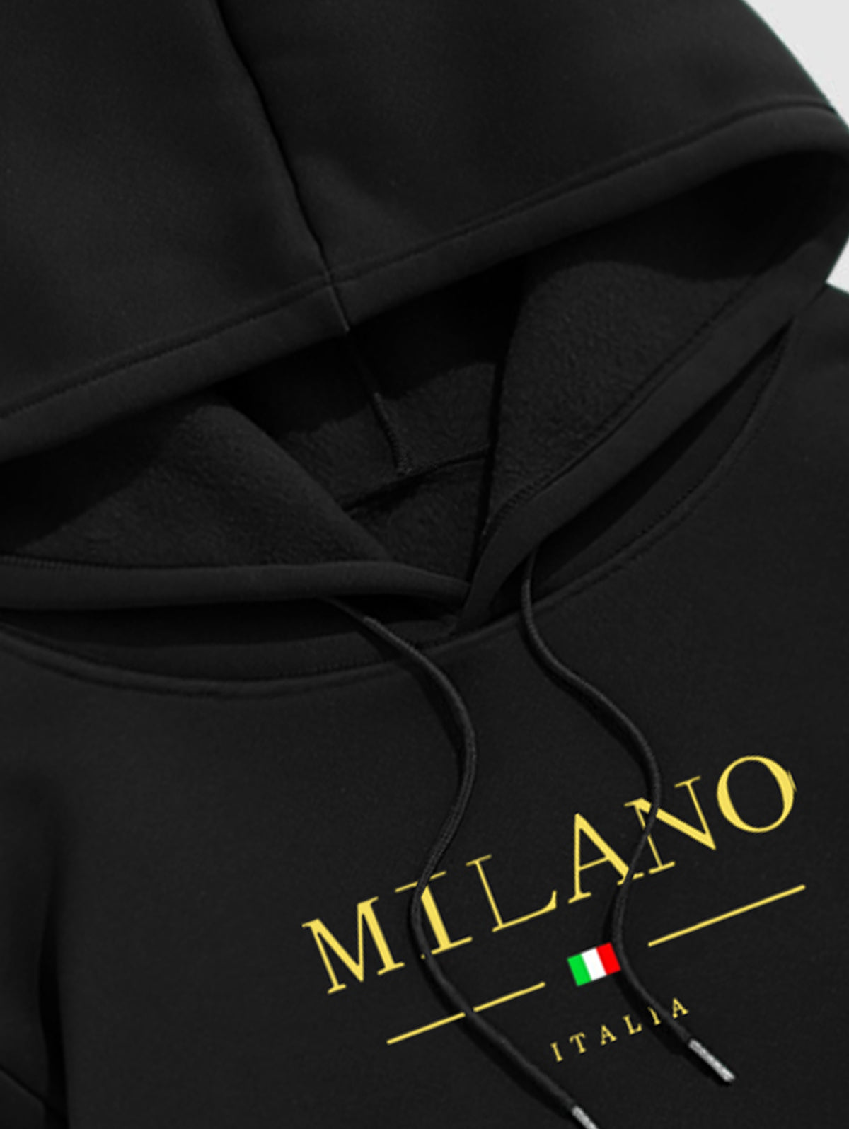 Men's MILANO ITALIA Flag Graphic Printed Fuzzy Fleece-lined Kangaroo Pocket Design Pullover Hoodie Kosyway