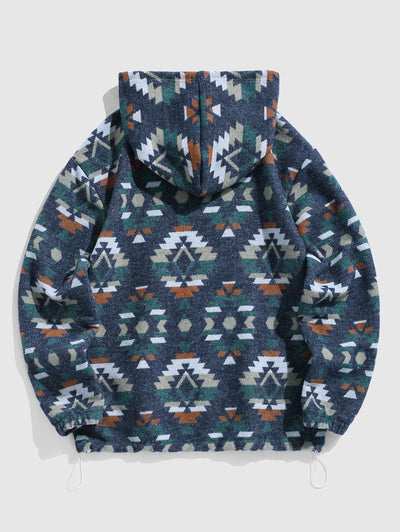 Men's Ethnic Style Aztec Print Quarter Zip Kangaroo Pocket Pullover Hoodie Kosyway