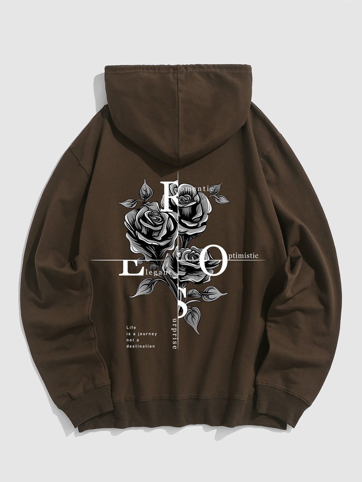 Men's Floral Rose Letter Graphic Printed Kangaroo Pocket Pullover Hoodie Kosyway