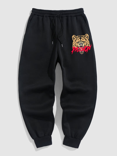 Men's Casual PASSION Tiger Pattern Fuzzy Fleece-lined Drawstring Jogger Sweatpants Kosyway