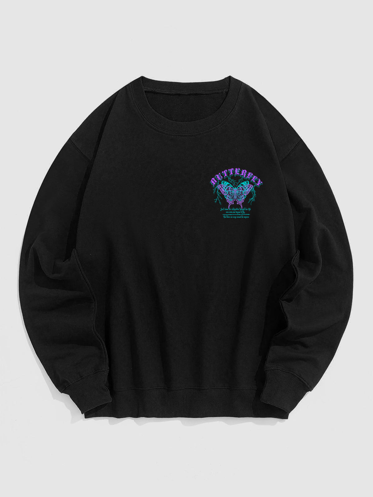 Men's Colorful Butterfly Letter Printed Crew Neck Pullover Sweatshirt