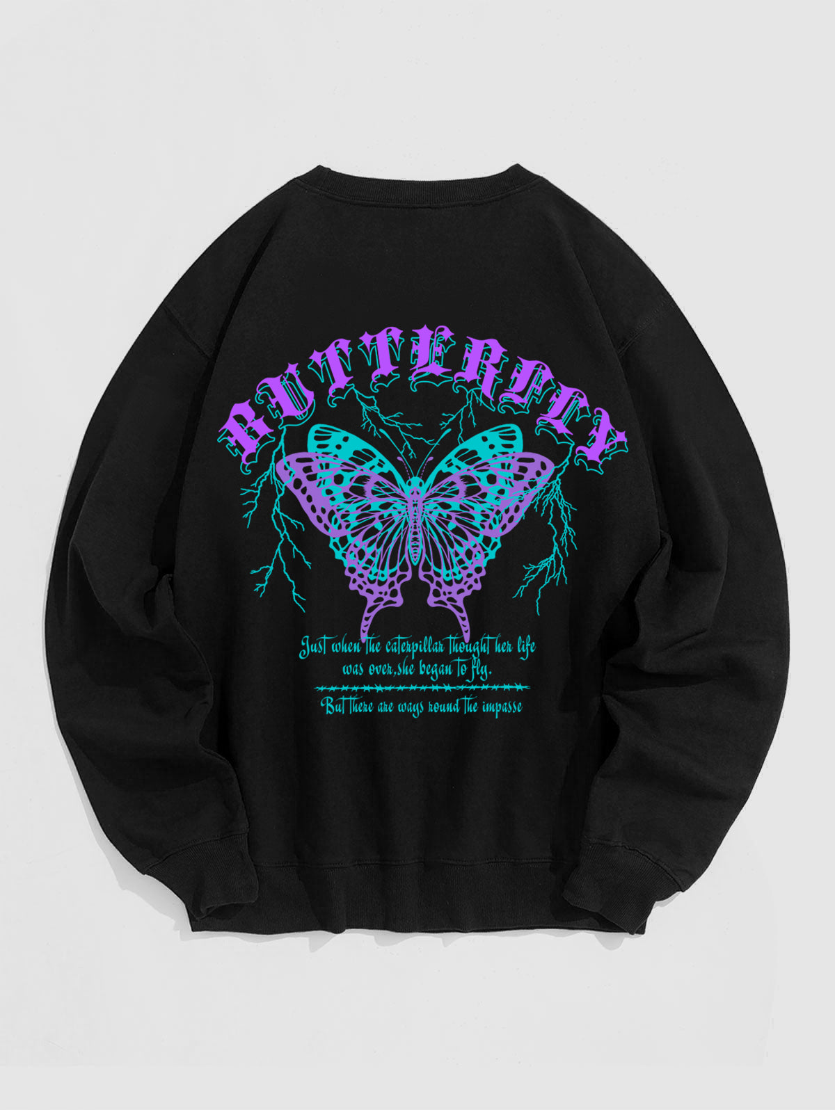 Men's Colorful Butterfly Letter Printed Crew Neck Pullover Sweatshirt