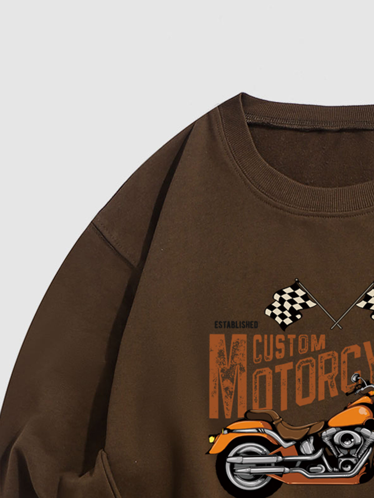 Men's Letter Motorcycle Flag Graphic Printed Crew Neck Pullover Sweatshirt