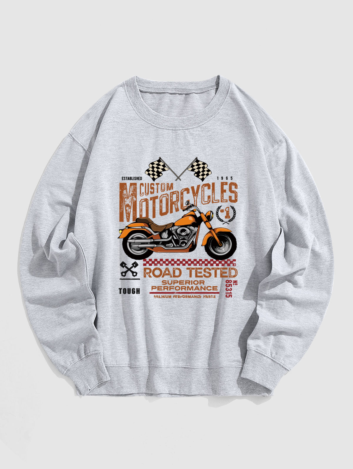 Men's Letter Motorcycle Flag Graphic Printed Crew Neck Pullover Sweatshirt