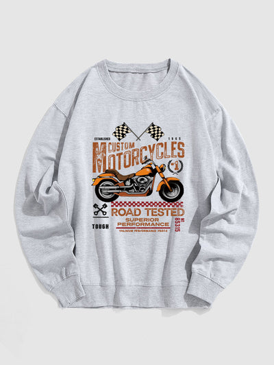 Men's Letter Motorcycle Flag Graphic Printed Crew Neck Pullover Sweatshirt