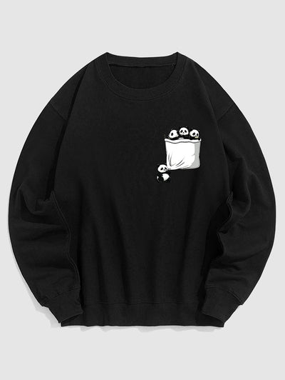 Men's Casual Panda Printed Crew Neck Pullover Sweatshirt Kosyway